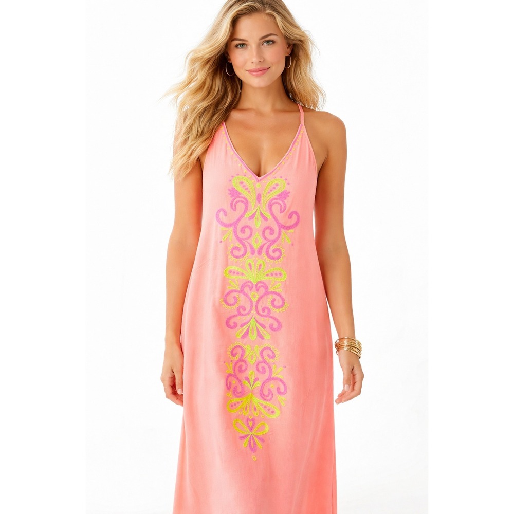 Lilly Pulitzer‎ Ferra Coverup Dress Women's X-Small. Orange. Neon Pink/Yellow